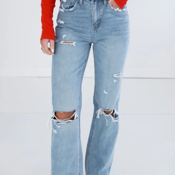 Flying Monkey Denim - Flying Monkey Light Blue Distressed Flare Jeans